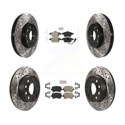 Kit de rotors de frein à disque avec fente de forage revêtue de tampons en céramique avant semi-métalliques arrière pour
