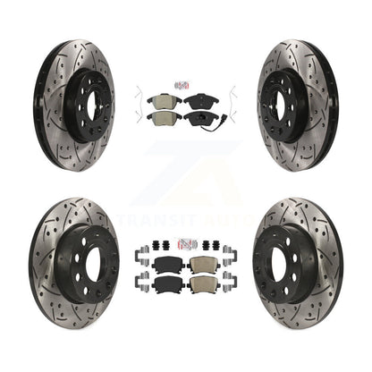 Kit de rotors de frein à disque avec fente de forage revêtue de tampons en céramique avant semi-métalliques arrière pour