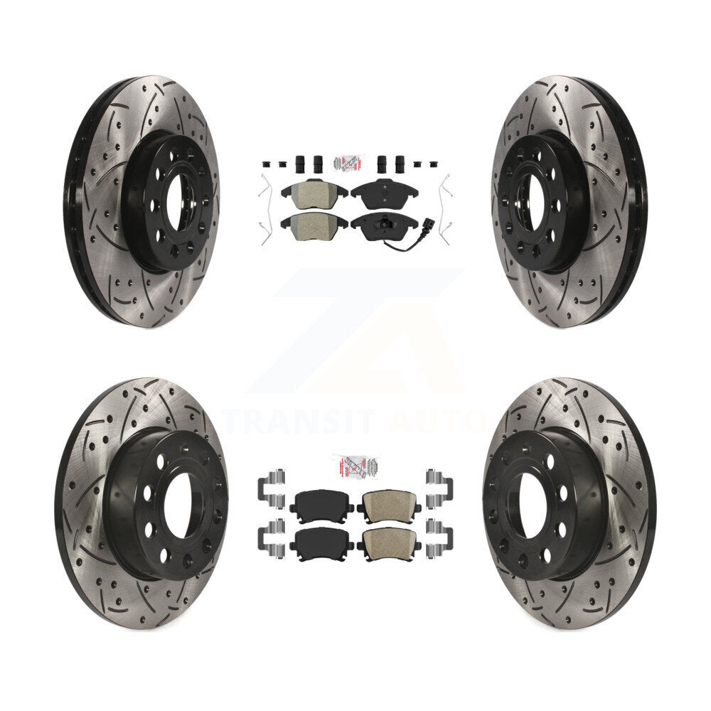 Kit de rotors de frein à disque avec fente de forage revêtue de tampons en céramique avant semi-métalliques arrière pour