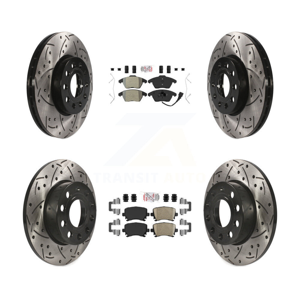 Kit de rotors de frein à disque avec fente de forage revêtue de tampons en céramique avant semi-métalliques arrière pour
