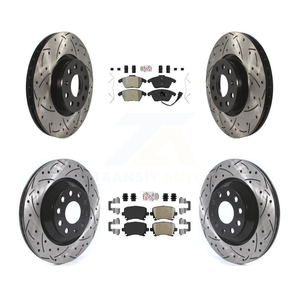 Kit de rotors de frein à disque avec fente de forage revêtue de tampons en céramique avant semi-métalliques arrière pour