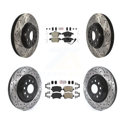 Kit de rotors de frein à disque avec fente de forage revêtue de tampons en céramique avant semi-métalliques arrière pour