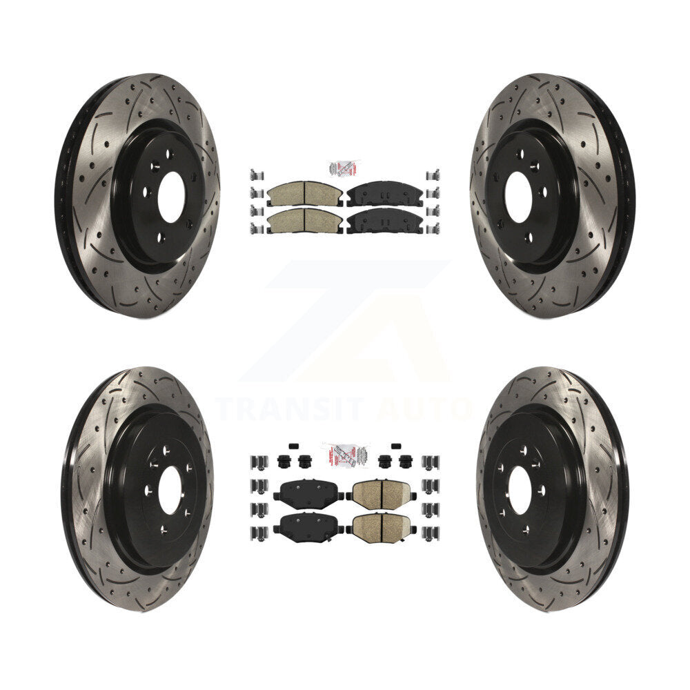 Kit de rotors de frein à disque à fente de perçage avec tampon semi-métallique arrière en céramique avant pour
