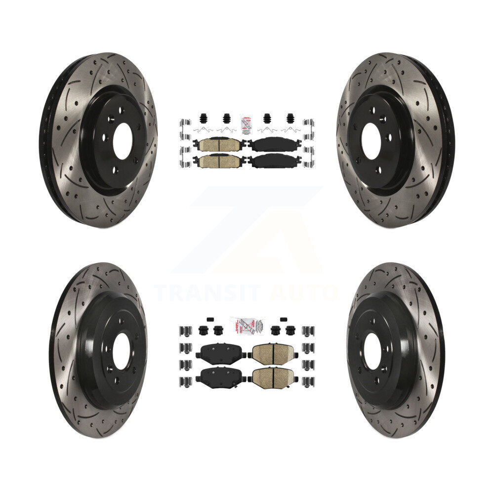 Kit de rotors de frein à disque à fente de perçage avec tampon semi-métallique arrière en céramique avant pour