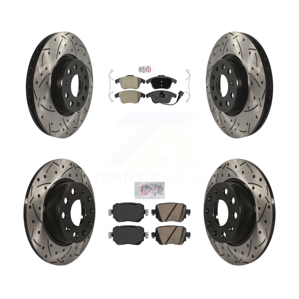 Kit de rotors de frein à disque avec fente de forage revêtue de tampons en céramique avant semi-métalliques arrière pour