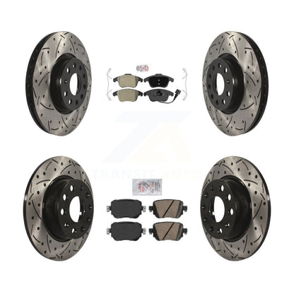 Kit de rotors de frein à disque avec fente de forage revêtue de tampons en céramique avant semi-métalliques arrière pour