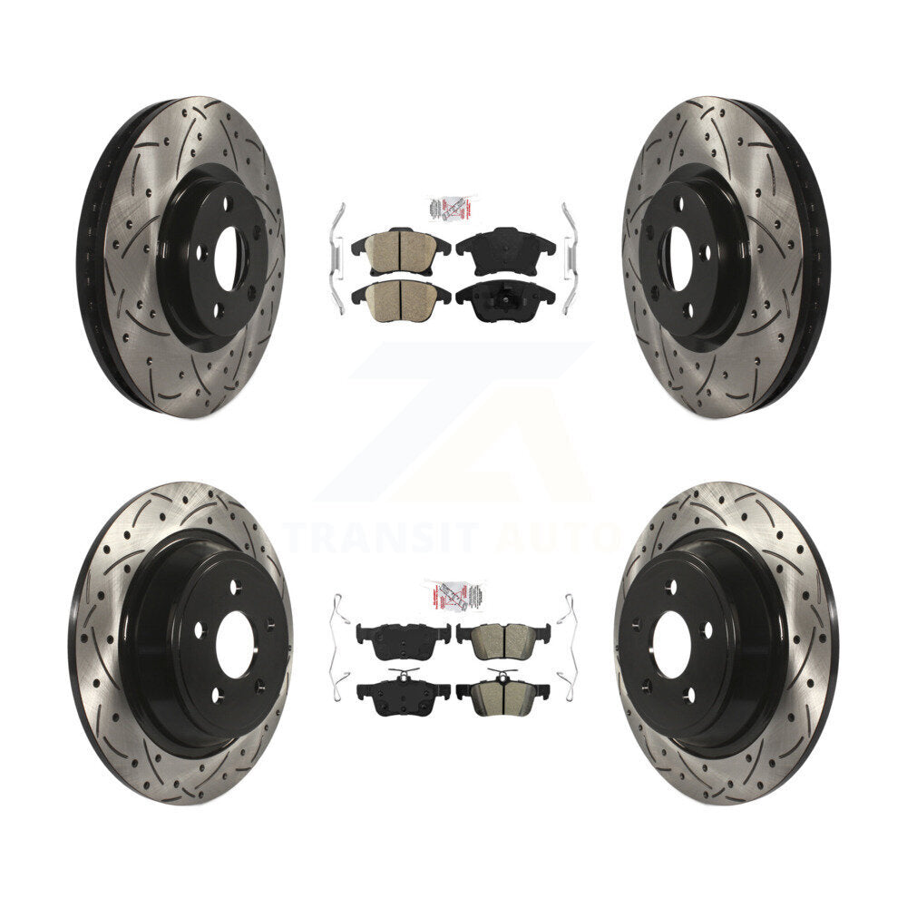 Kit de rotors de frein à fente de forage semi-métallique avant en céramique et arrière pour Ford Polic