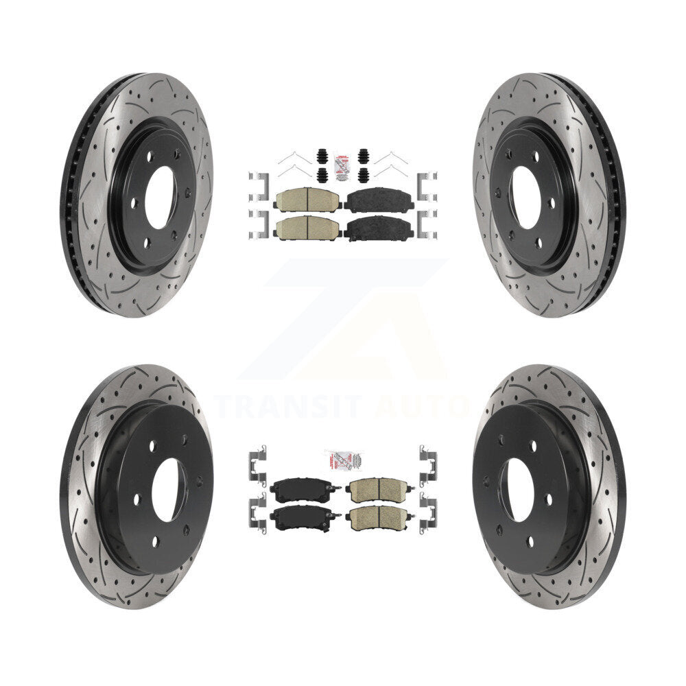 Kit de rotors de frein à disque avec fente de forage revêtue de tampons en céramique avant et arrière pour Nissan Armad