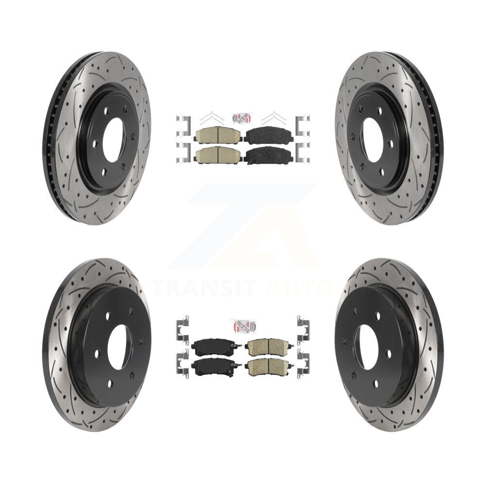 Kit de rotors de frein à disque avec fente de forage revêtue de tampons en céramique avant et arrière pour Nissan Armad