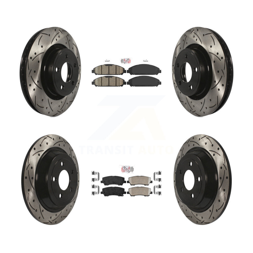 Kit de rotors de frein à fente de forage de tampon en céramique avant et arrière pour Ford Mustang V6 avec 3.7