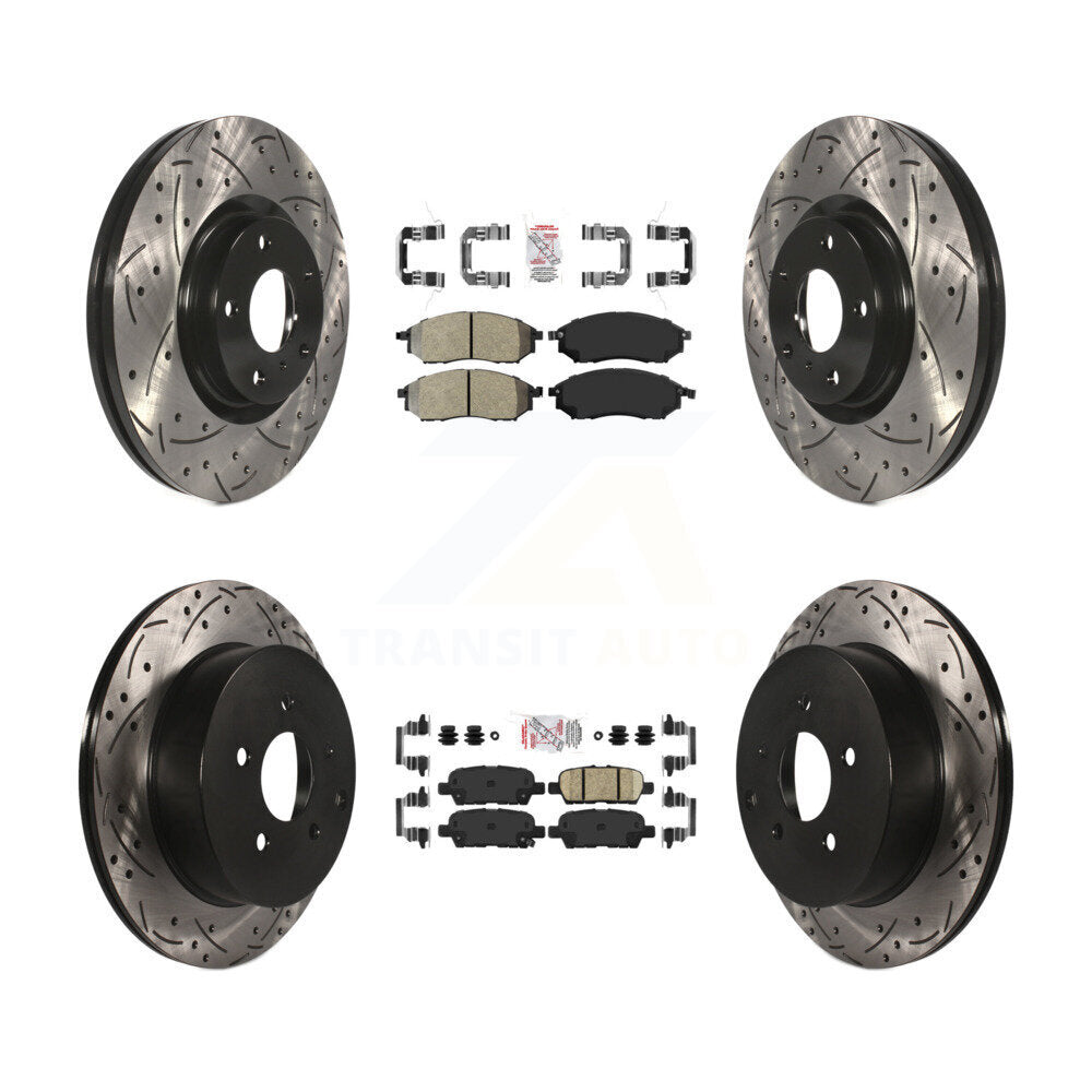 Kit de rotors de frein à disque avec fente de forage revêtue de tampons en céramique avant semi-métalliques arrière pour