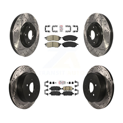 Kit de rotors de frein à disque avec fente de forage revêtue de tampons en céramique avant semi-métalliques arrière pour