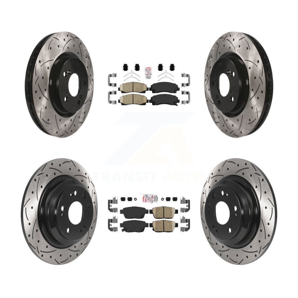Kit de rotors de frein à disque à fente percée avec tampons en céramique avant et arrière pour Acura T 2009 – 2014