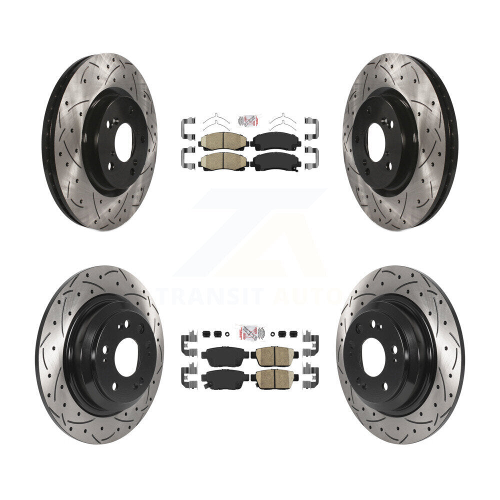 Kit de rotors de frein à disque à fente percée avec tampons en céramique avant et arrière pour Acura T 2009 – 2014