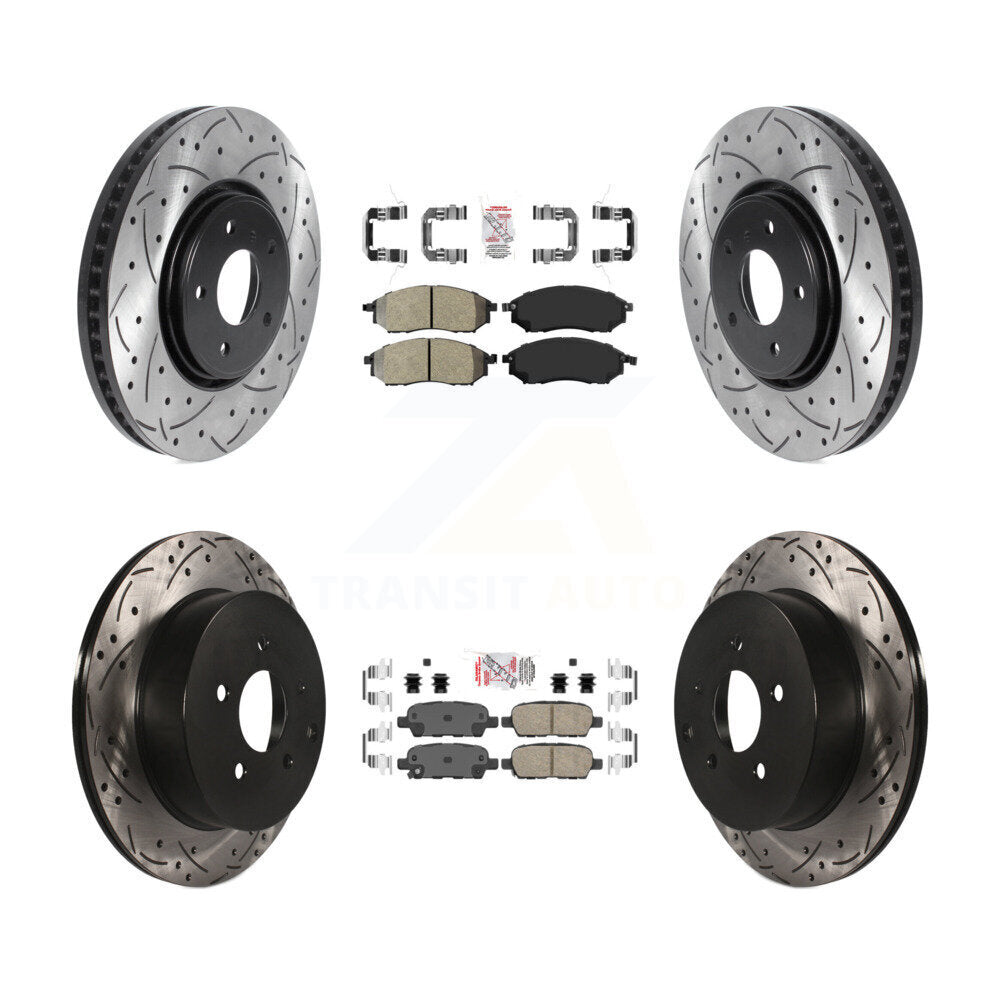 Kit de rotors de frein à disque avec fente de forage revêtue de tampons en céramique avant semi-métalliques arrière pour