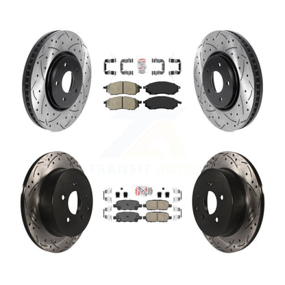 Kit de rotors de frein à disque avec fente de forage revêtue de tampons en céramique avant semi-métalliques arrière pour