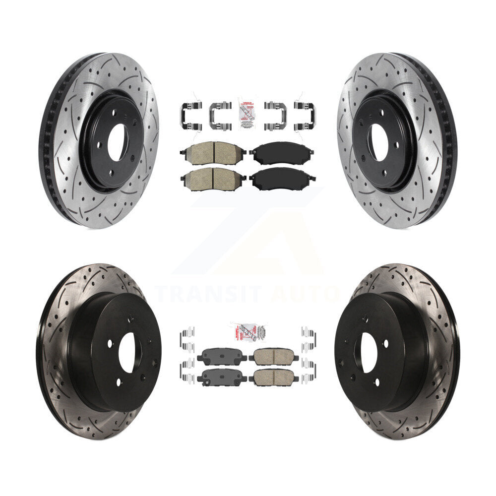 Kit de rotors de frein à disque avec fente de forage revêtue de tampons en céramique avant semi-métalliques arrière pour