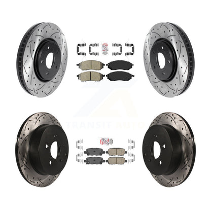 Kit de rotors de frein à disque avec fente de forage revêtue de tampons en céramique avant semi-métalliques arrière pour