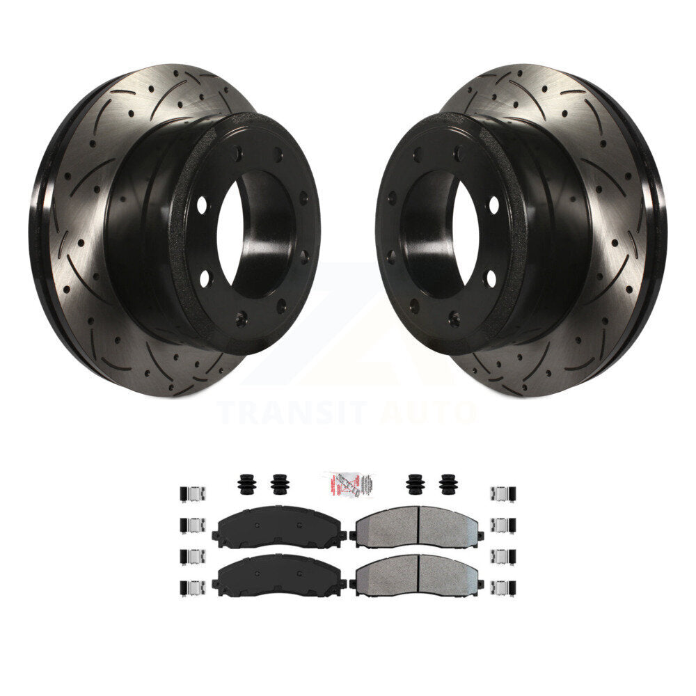 Kit de plaquettes semi-métalliques de Rotor de frein à disque de fente de forage arrière pour Ford F-350 Super Dut
