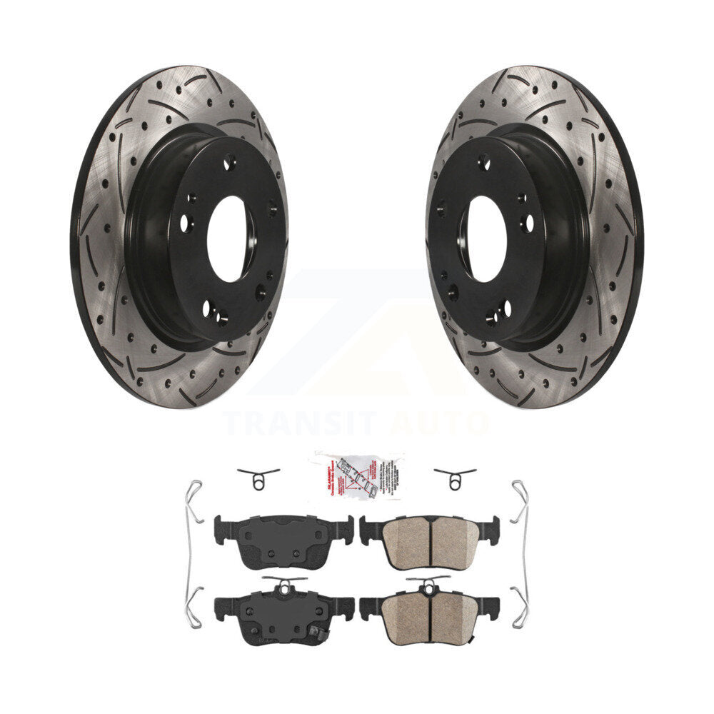 Rotor de frein à disque fendu percé à revêtement arrière et kit de plaquettes en céramique pour Honda Civi