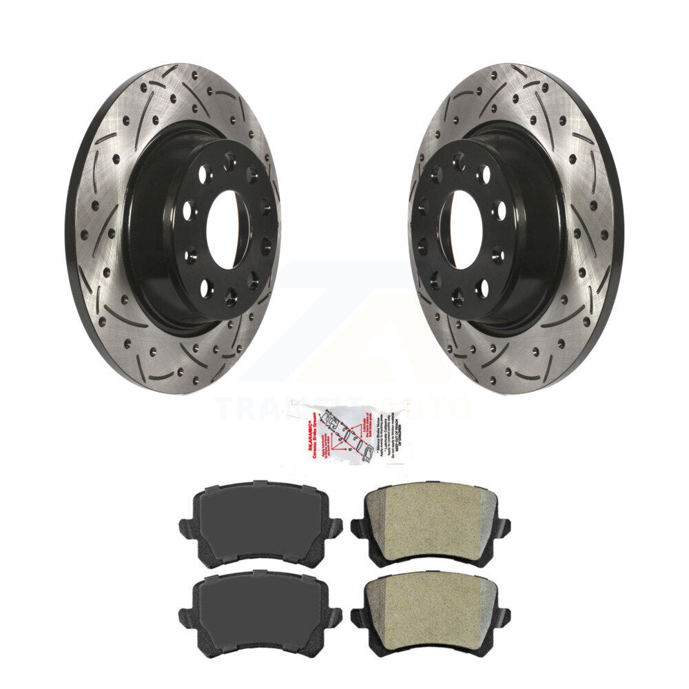 Kit de plaquettes semi-métalliques de Rotors de frein de fente de forage arrière pour Volkswagen Tiguan Audi Q
