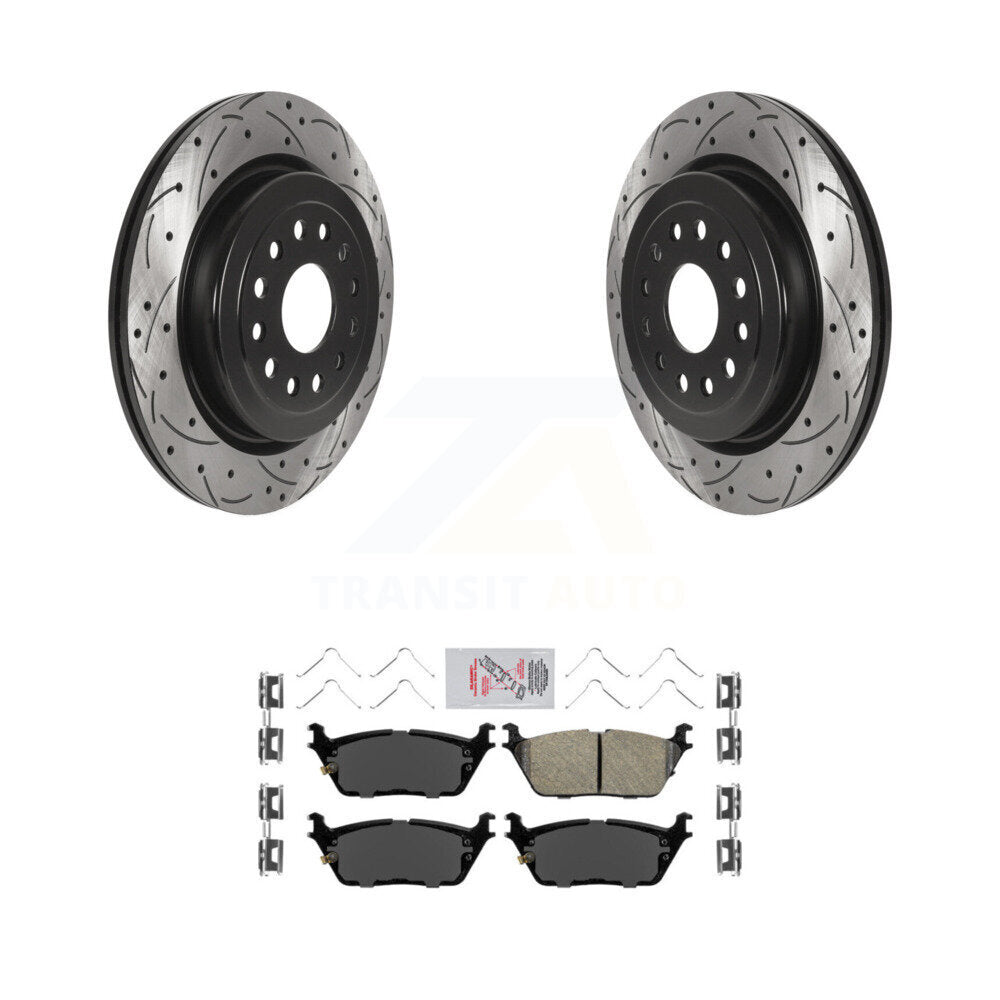 Rotors de frein à disque fendus percés à revêtement arrière et kit de plaquettes en céramique pour Ram 1500