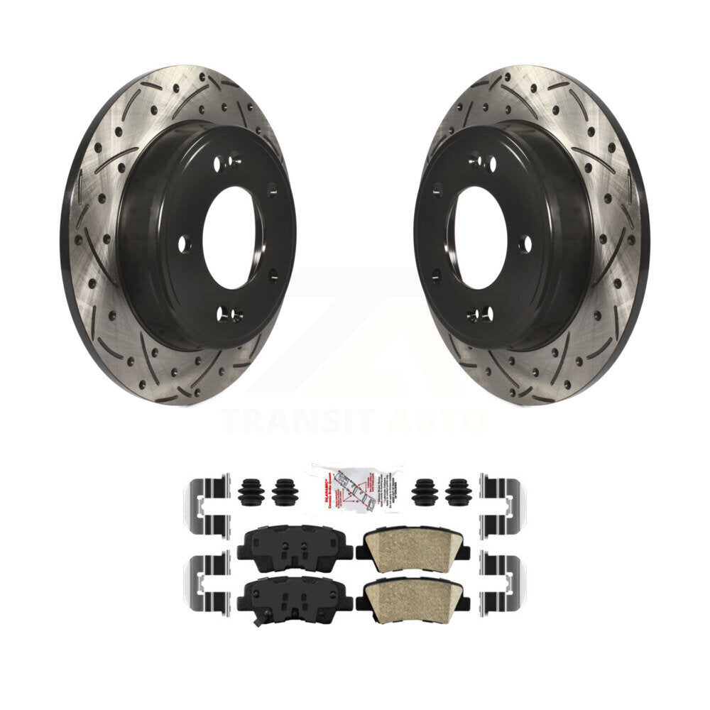 Rotor de frein à fente arrière percé et Kit de plaquettes en céramique pour Hyundai Elantra Kia Forte G