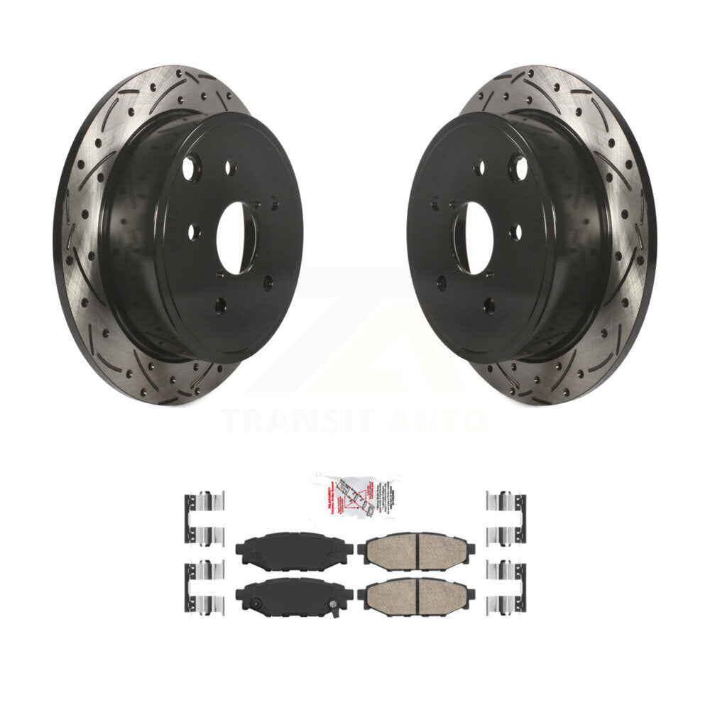 Rotors de frein à disque fendus percés à revêtement arrière et kit de plaquettes en céramique pour Subaru WR
