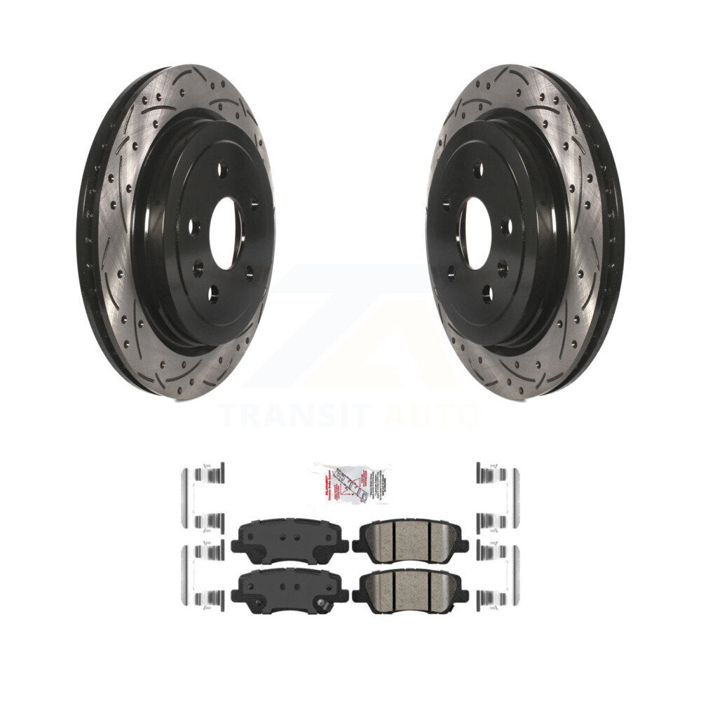 Rotors de frein à disque fendus percés à revêtement arrière et Kit de plaquettes en céramique pour Cadillac CT