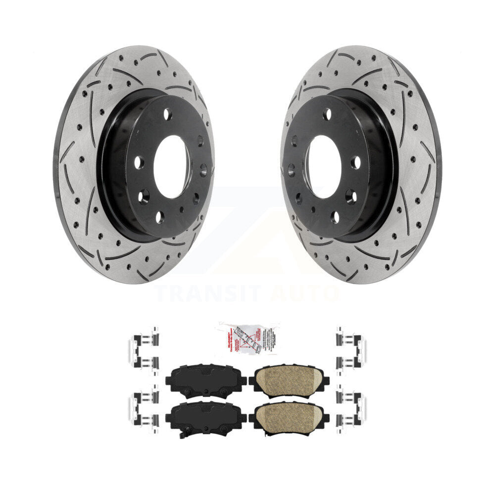 Rotor de frein à disque fendu percé à revêtement arrière et Kit de plaquettes en céramique pour Mazda 3 Spor