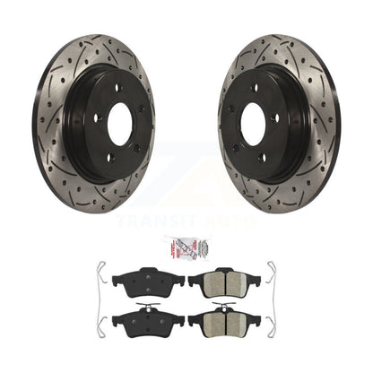Rotors de frein à disque fendus percés à revêtement arrière et kit de plaquettes en céramique pour Ford Focu