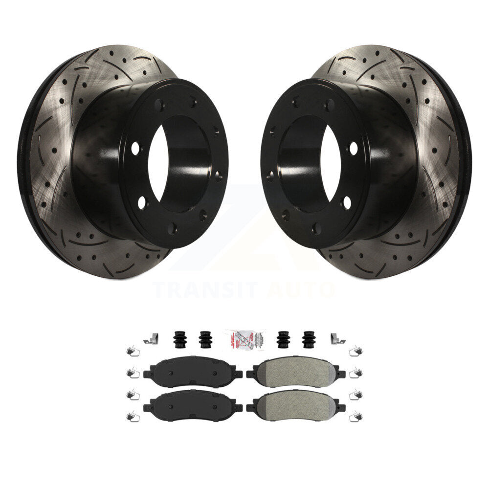 Kit de plaquettes semi-métalliques de Rotor de frein à disque de fente de forage arrière pour Ford F-350 Super Dut