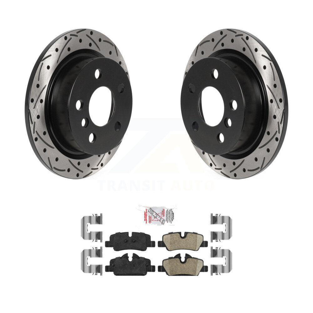 Rotor de frein à disque fendu percé à revêtement arrière et kit de plaquettes en céramique pour Mini Coope