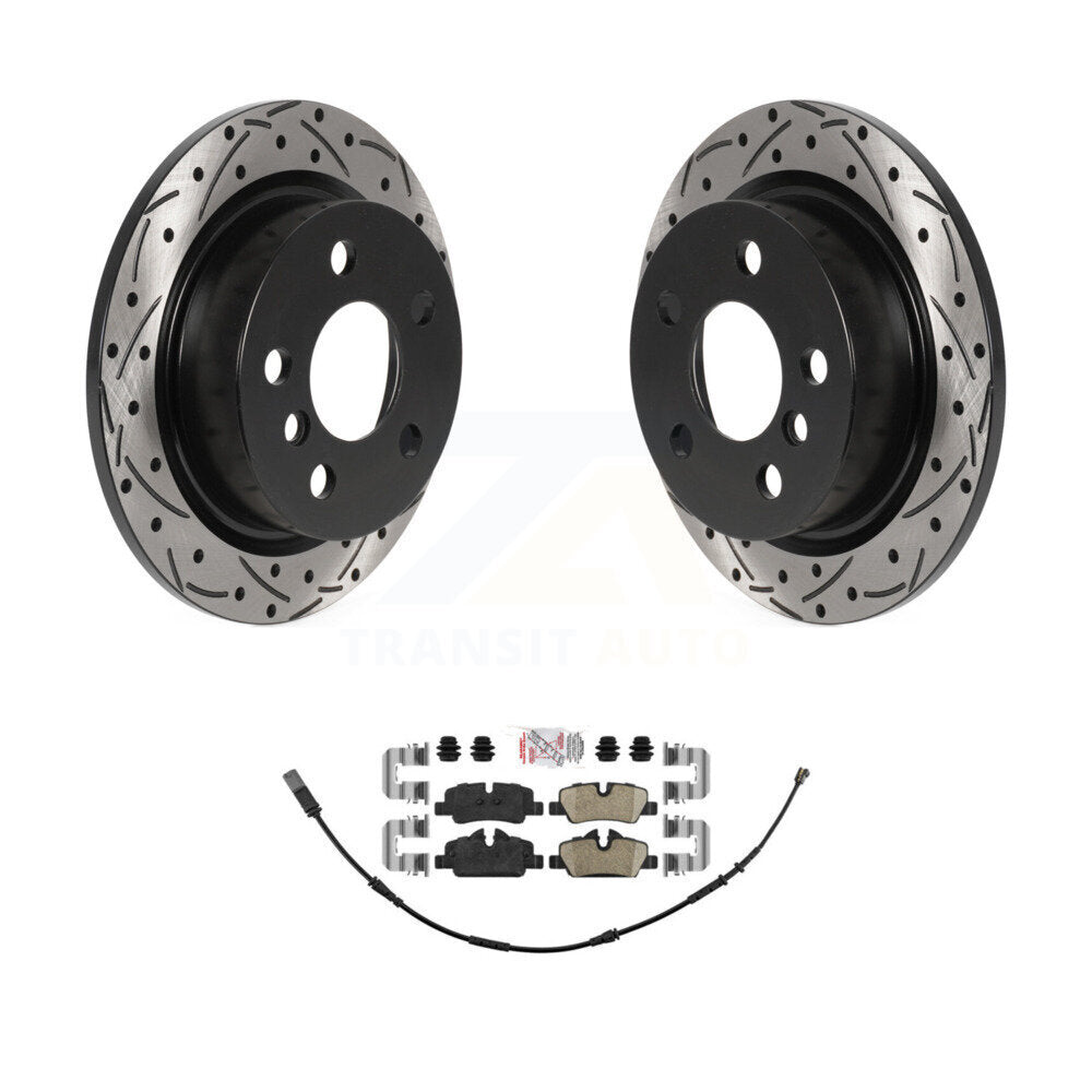 Rotor de frein à disque fendu percé à revêtement arrière et kit de plaquettes en céramique pour Mini Coope