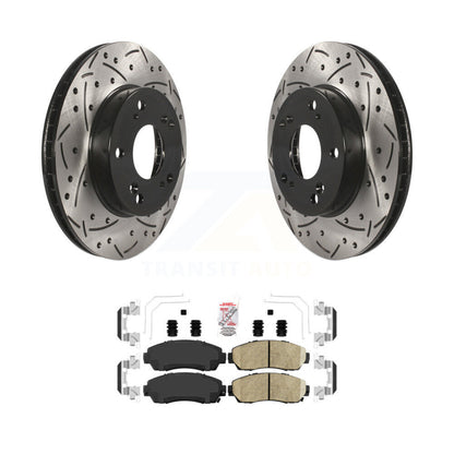 Rotors de frein à disque fendus percés à revêtement avant et Kit de plaquettes en céramique pour Honda Civi