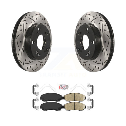 Rotors de frein à disque fendus percés à revêtement avant et Kit de plaquettes en céramique pour Honda Civi