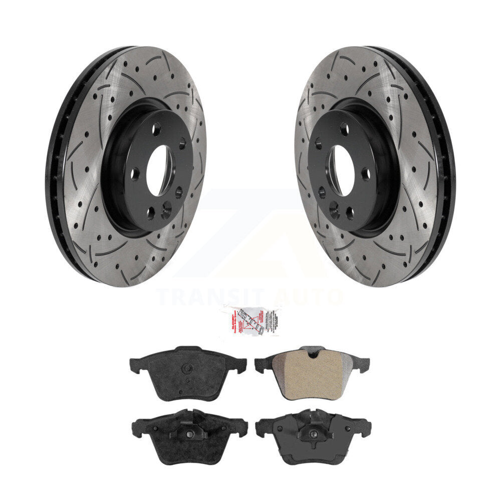 Rotor de frein à disque à fente percée avec revêtement avant et kit de plaquettes semi-métalliques pour Volvo V7