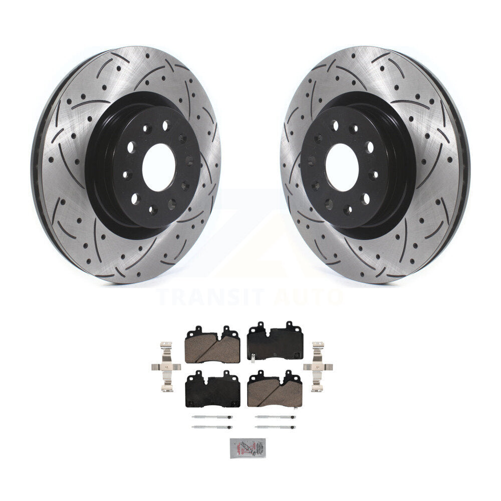 Rotor de frein à disque fendu percé à revêtement avant et Kit de plaquettes en céramique pour Cadillac CT