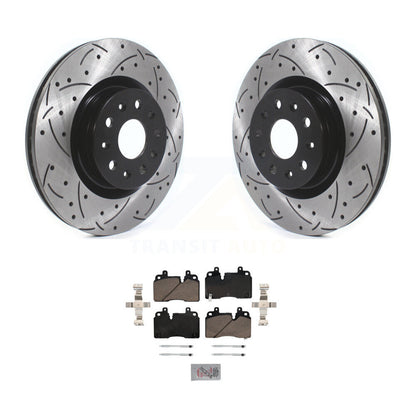 Rotor de frein à disque fendu percé à revêtement avant et Kit de plaquettes en céramique pour Cadillac CT