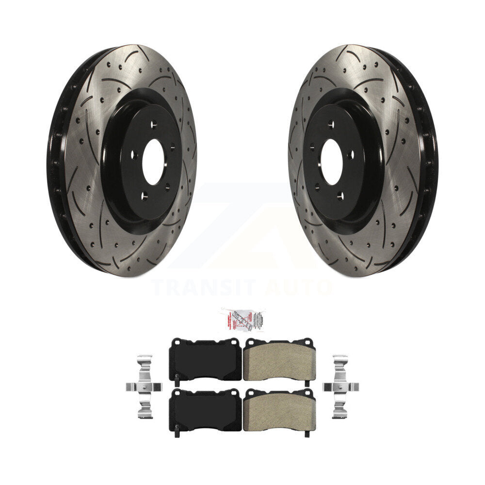 Kit de plaquettes semi-métalliques de rotors de frein à disque de fente de forage enduit avant pour Ford Mustang