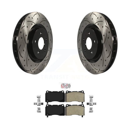 Kit de plaquettes semi-métalliques de rotors de frein à disque de fente de forage enduit avant pour Ford Mustang