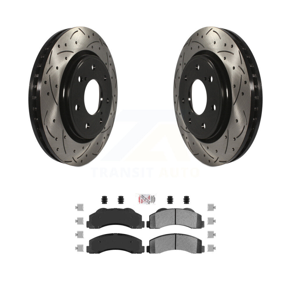 Rotors de frein à disque à fente percée avec revêtement avant, Kit de plaquettes semi-métalliques pour Ford F-15
