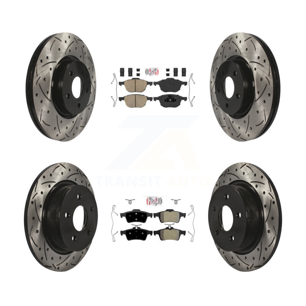 Kit de rotors de frein à disque à fente de perçage avec tampon semi-métallique arrière en céramique avant pour