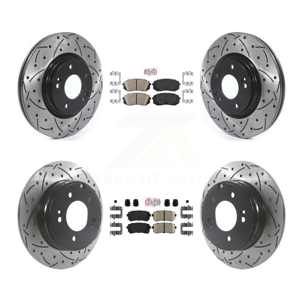 Kit de Rotors de frein à fente de forage de tampon en céramique avant et arrière pour moteur à gaz Hyundai Sonata