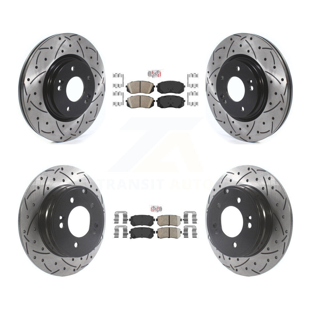 Kit de Rotors de frein à fente de forage de tampon en céramique avant et arrière pour moteur à gaz Hyundai Sonata