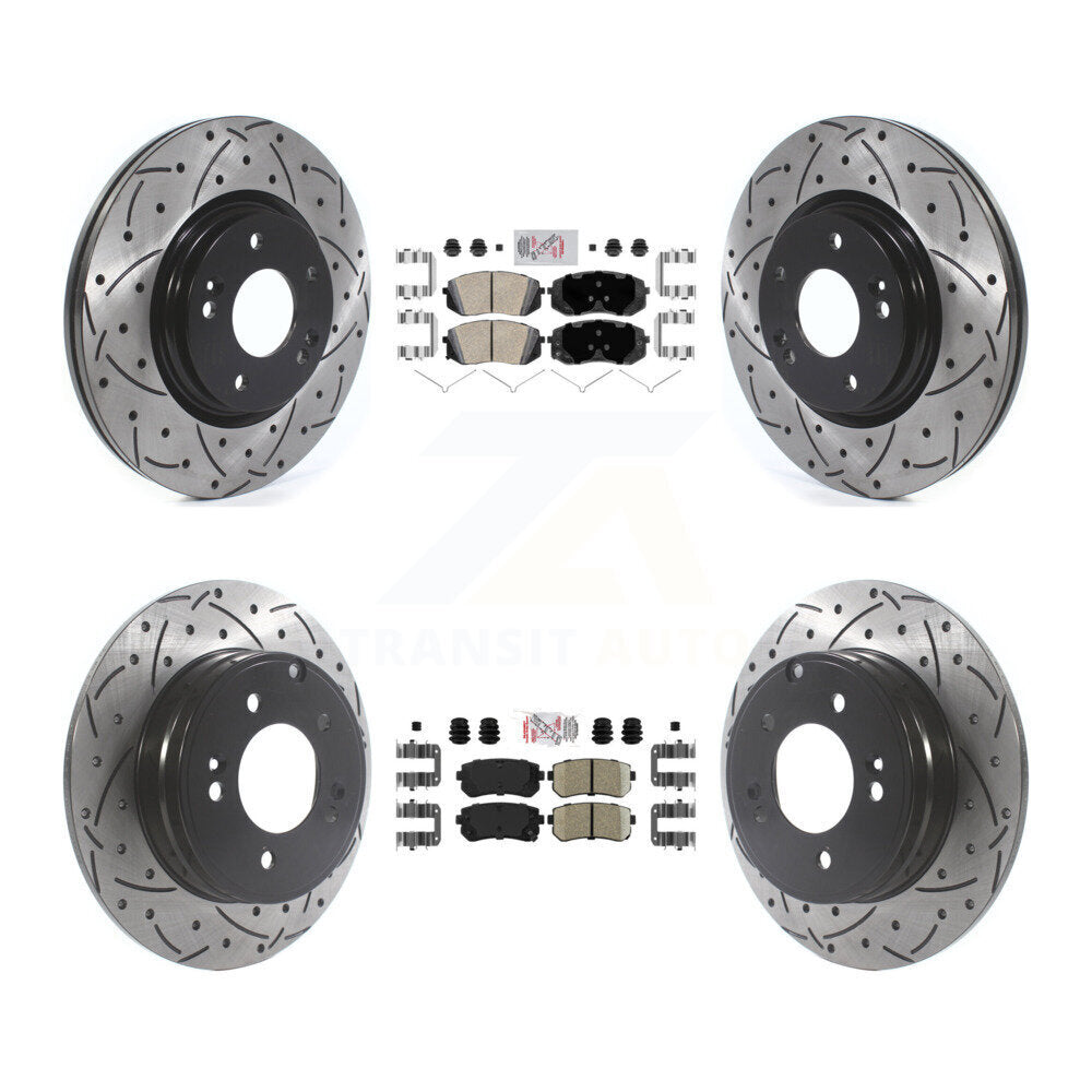 Kit de Rotors de frein à fente de forage de tampon en céramique avant et arrière pour moteur à gaz Hyundai Sonata