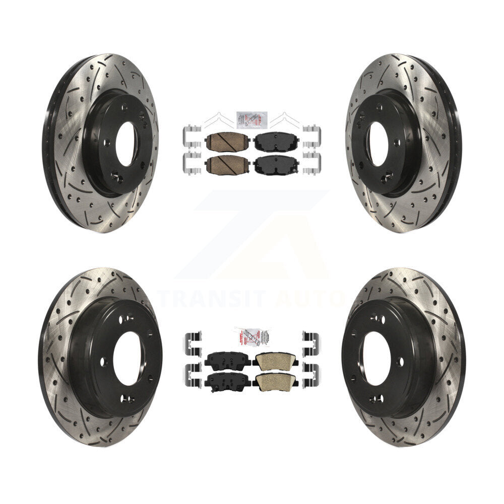 Kit de rotors de frein à disque à fente percée avec tampons en céramique avant et arrière pour Kia Sou 2014 – 2016