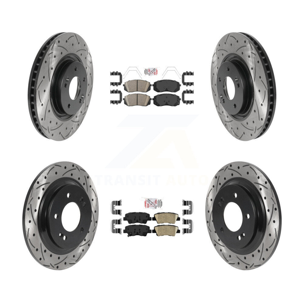 Kit de Rotors de frein à fente de forage de tampon en céramique avant et arrière pour moteur à gaz Hyundai Sonata