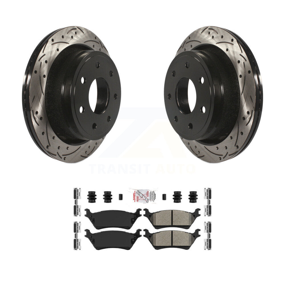 Rotor de frein à disque à fente percée à revêtement arrière et Kit de plaquettes semi-métalliques pour Ford F-15