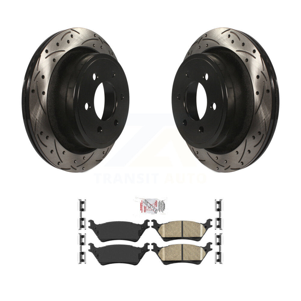 Rotors de frein à disque fendus percés à revêtement arrière et kit de plaquettes en céramique pour Ford F-15